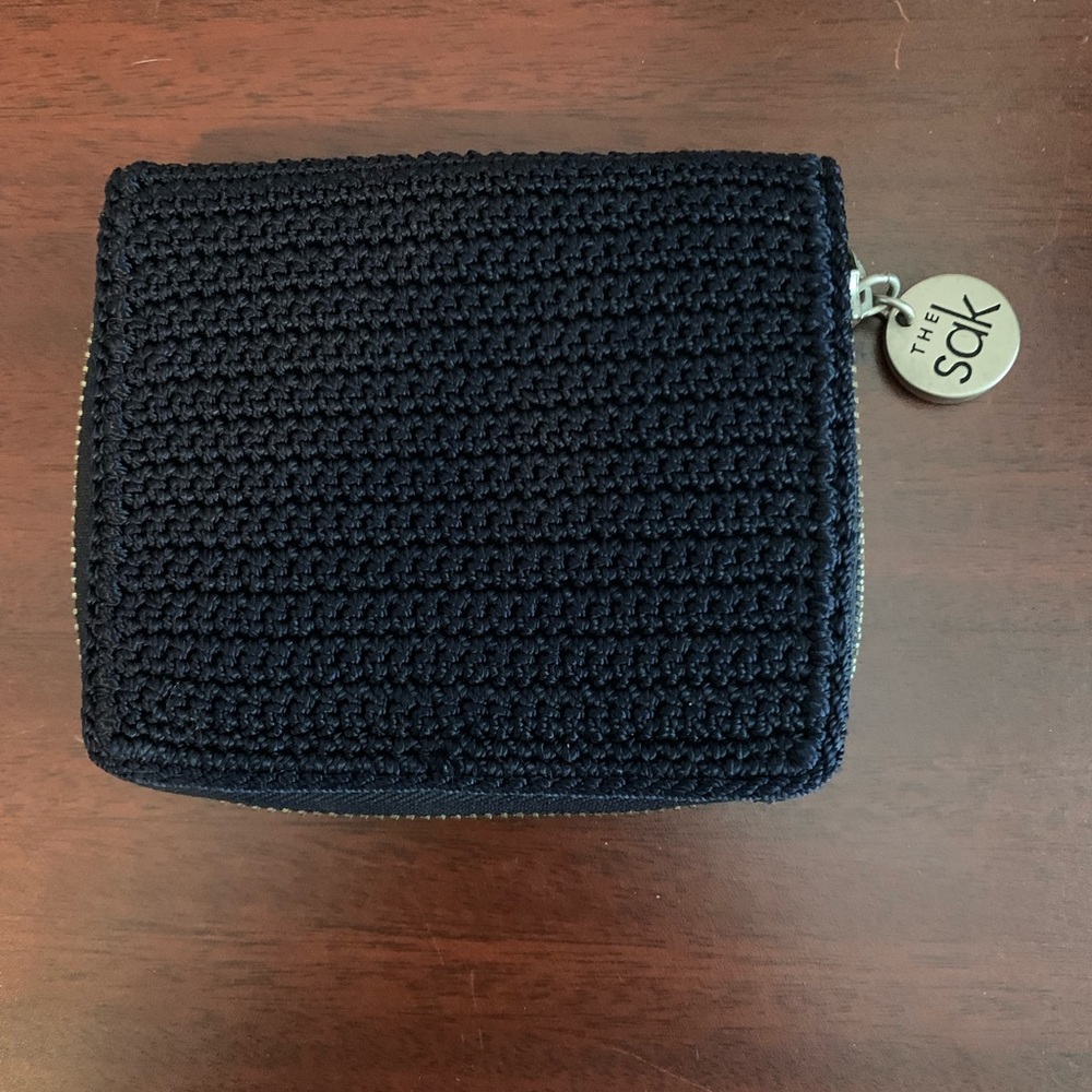The Sak crochet navy wallet